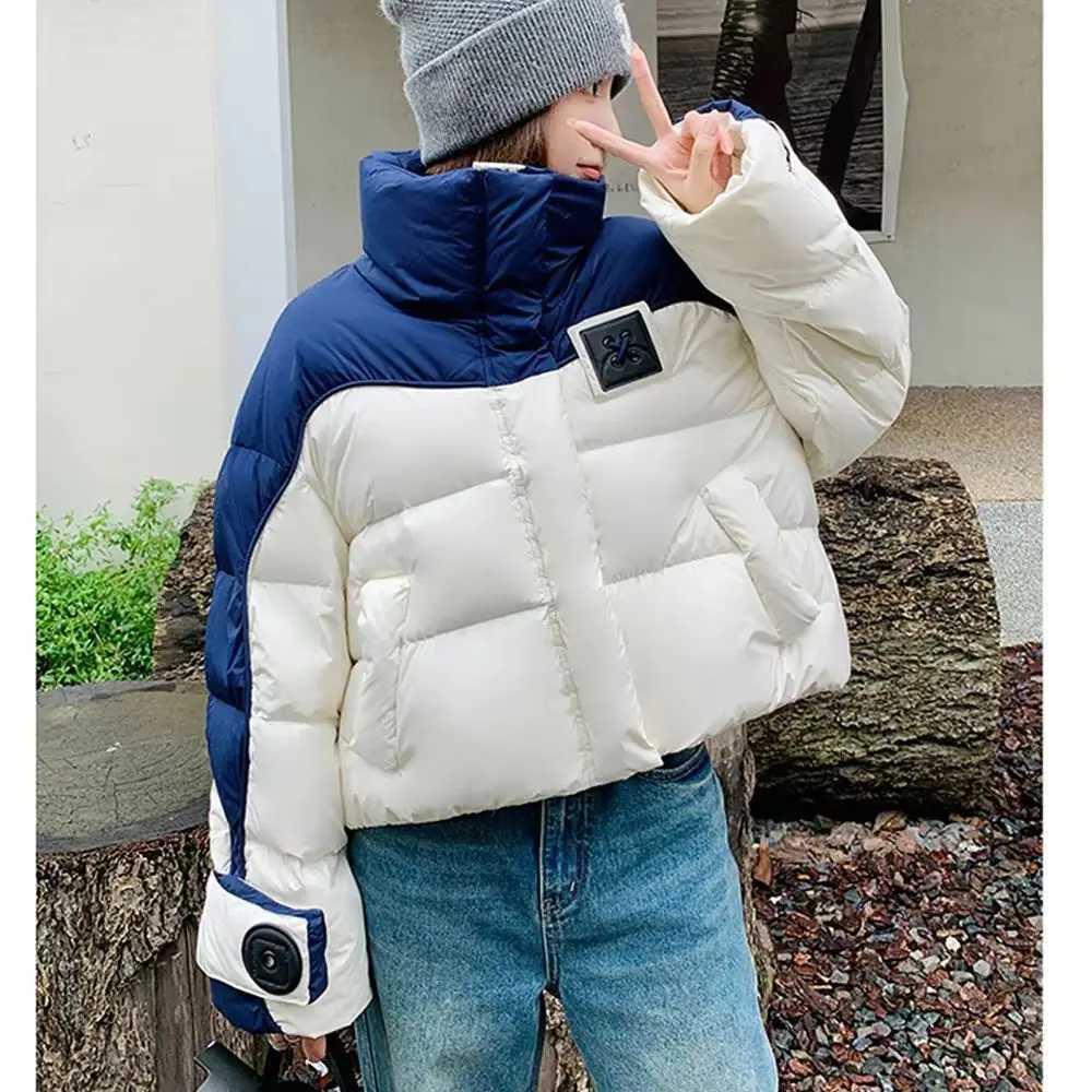 Women Contrast Color Cotton Coats Winter Thick Warm Short Cotton Padded Jackets Tops Trendy Casual Loose Quilted Jacket ParkasT251105