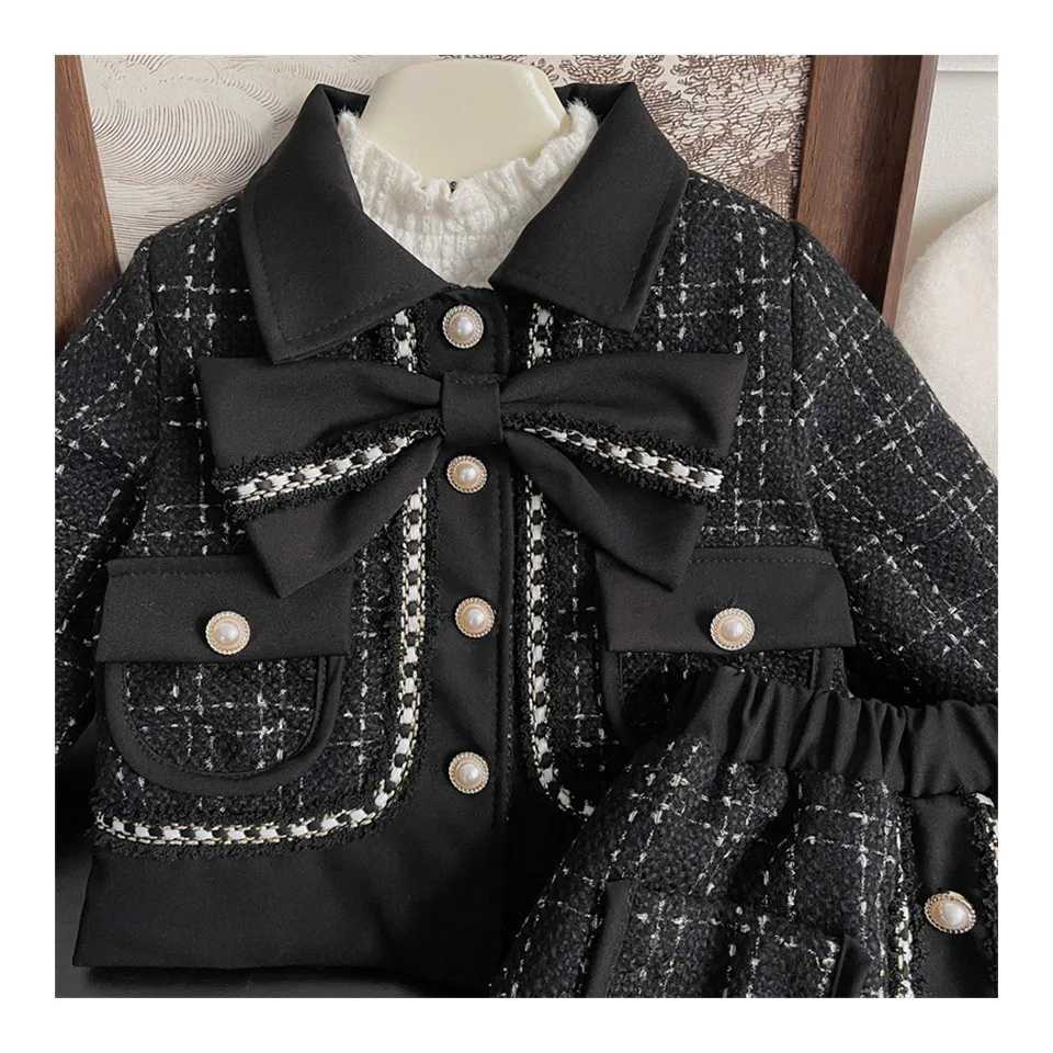 Childrens Clothing Sets Bow Plaid Coat Skirt 2pcs Sets Baby Girl Clothes Toddler Girl Clothes Baby Girl Outfit Set Y251105