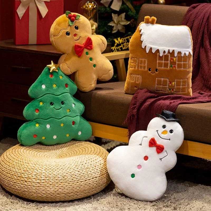 Holiday Party Cute Cartoon Christmas Series Plush Pillow Snowman House Gingerbread Man Christmas Tree Plush Pillow Home Decorati Y251105