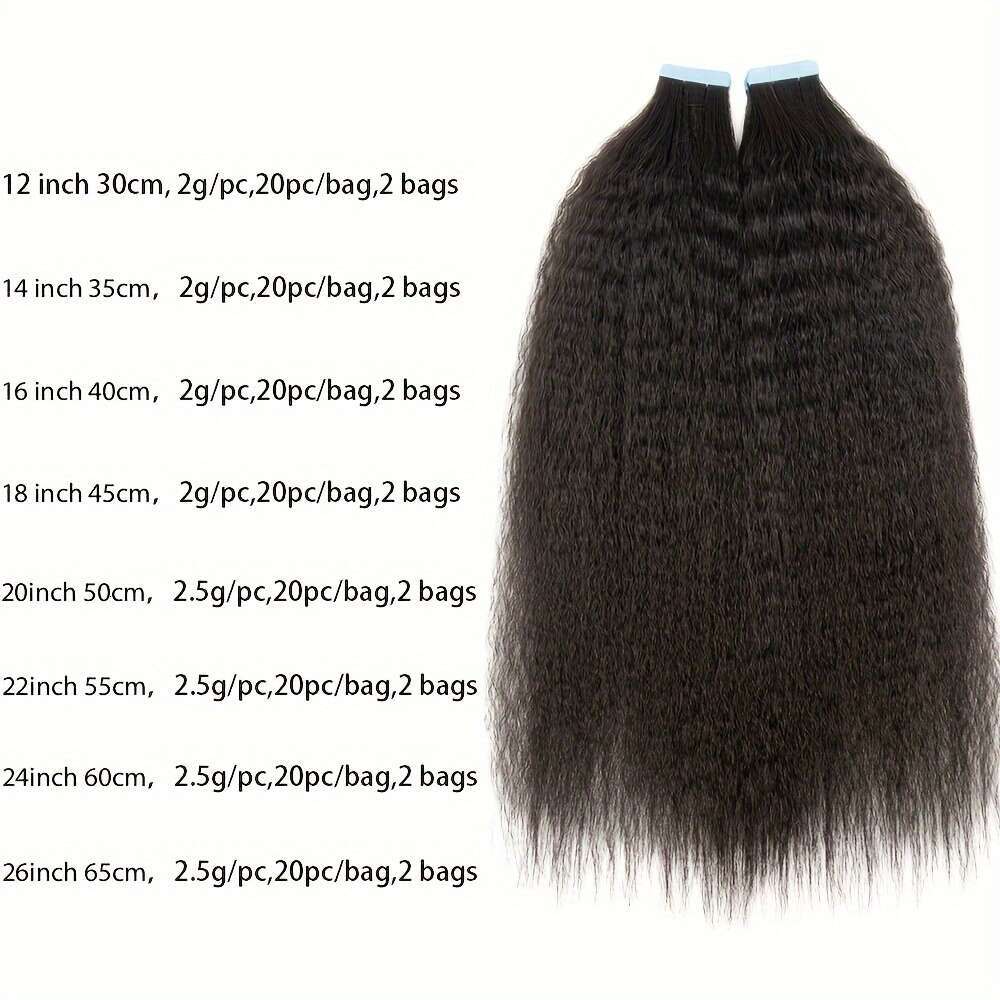 2Bags 40Pc Natural Black Kinky Straight Human Tape In Hair Extensions