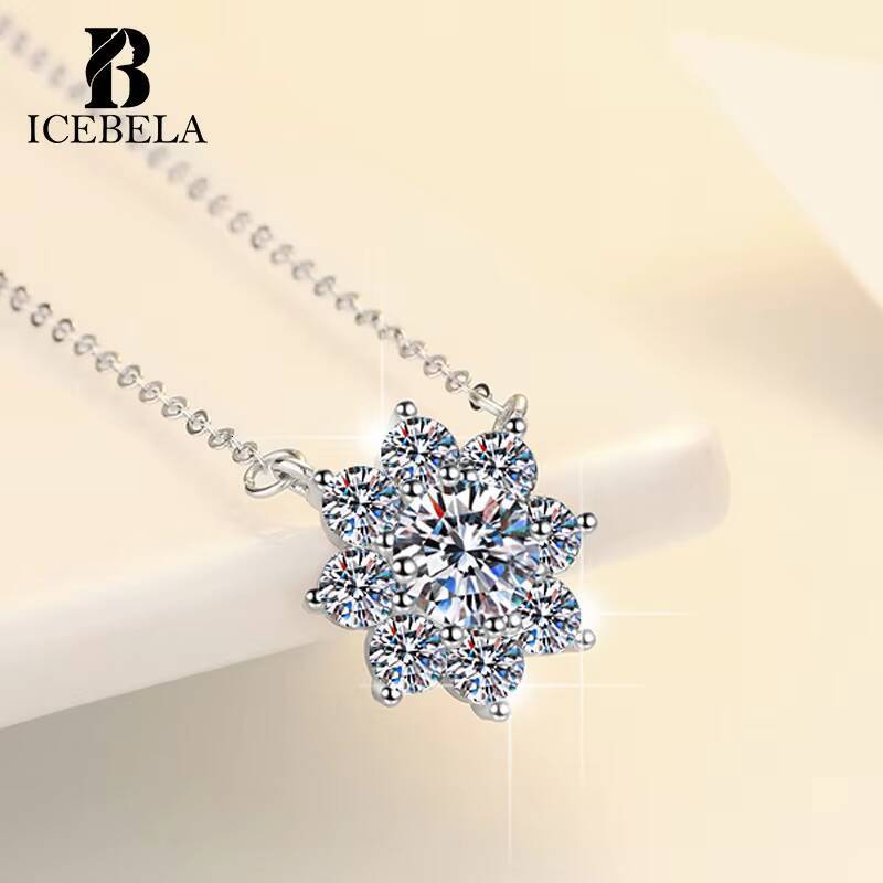 ICEBELA 925 Sterling Silver Light Luxury Unique Fine Sunflower 1ct Moissanite Jewelry Zircon Pendant Necklaces For Women