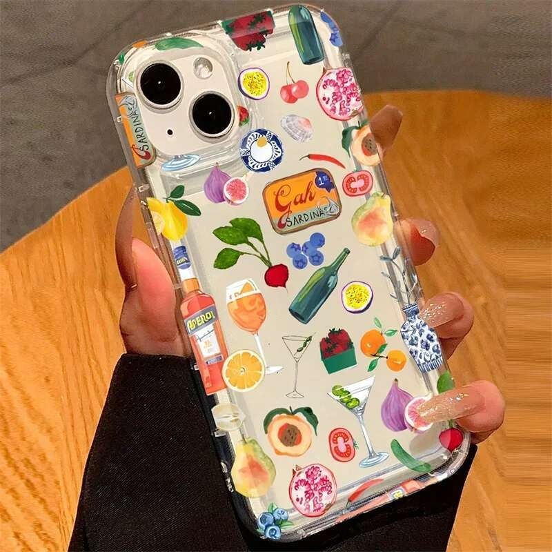 Transparent Fruit Juice wer Pattern Phone Case For iPhone 16 14 11 12 13 15 Pro Max 7 8 Plus X XS XR Shock-Absorbing Cover