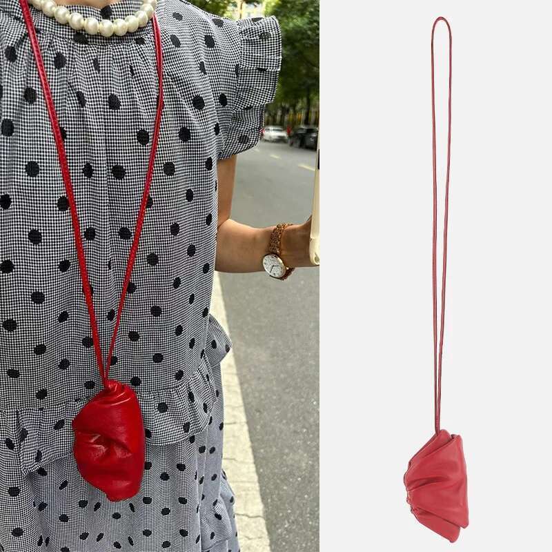 FIRMRANCH 2025 Trendy Ttem Super Soft Sheepskin Mini Cute Pleated Cloud Bag Hanging Neck Croissant Purse Lipstick Headphone Hobo