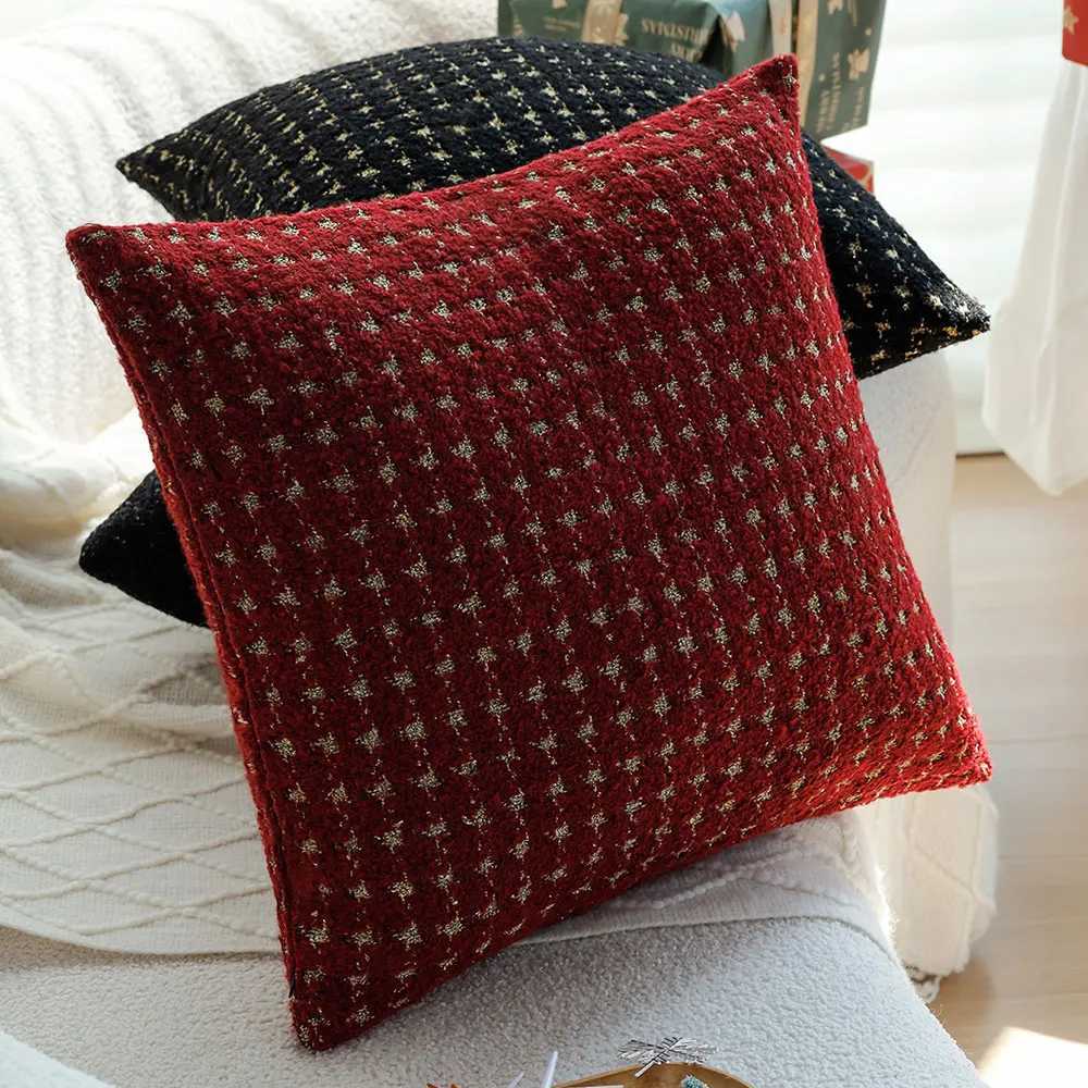 Red Gold Houndstooth Yarn-dyed Christmas Decorative Cushiocover Living Room Sofa Throw Pillow Cover Party Home Decoration 45x45 Y251105