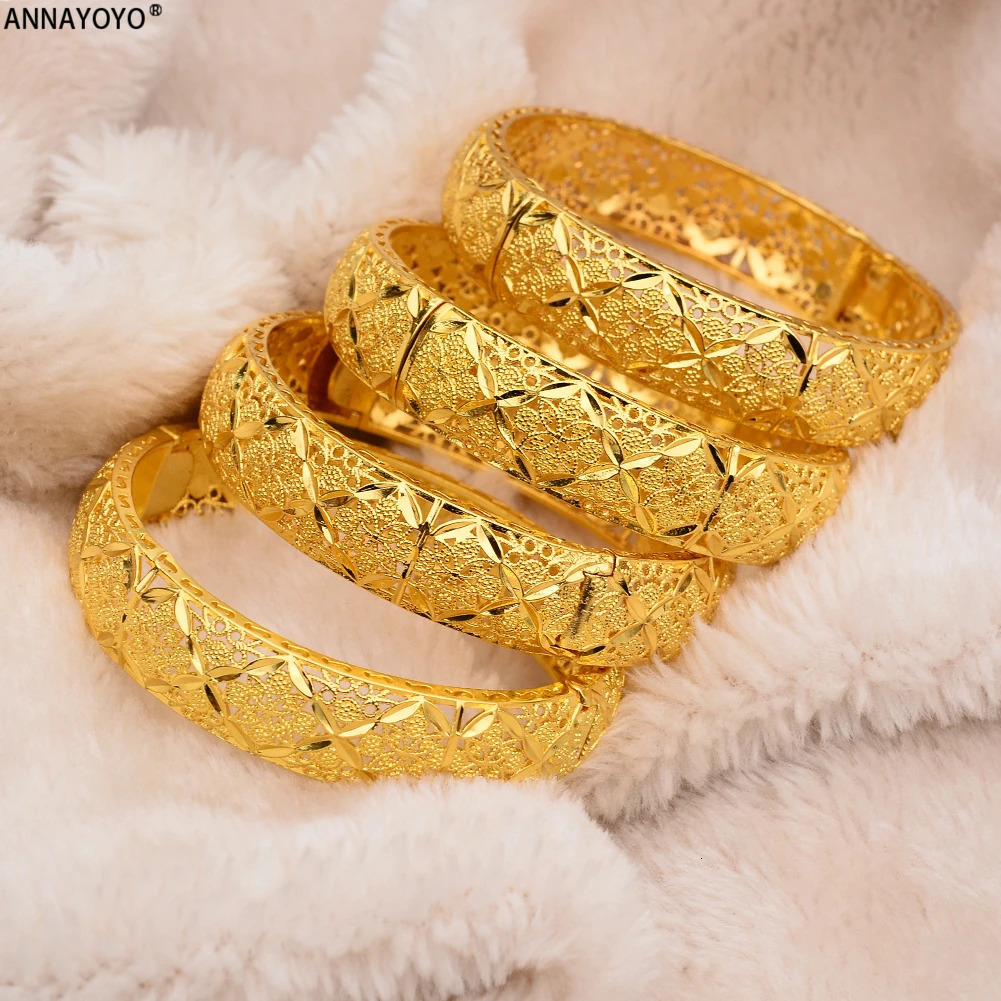 Gold Color Bangles Women Men Girls Ethiopian African Dubai Wedding Bracelet Pulseras Party Gifts 251031