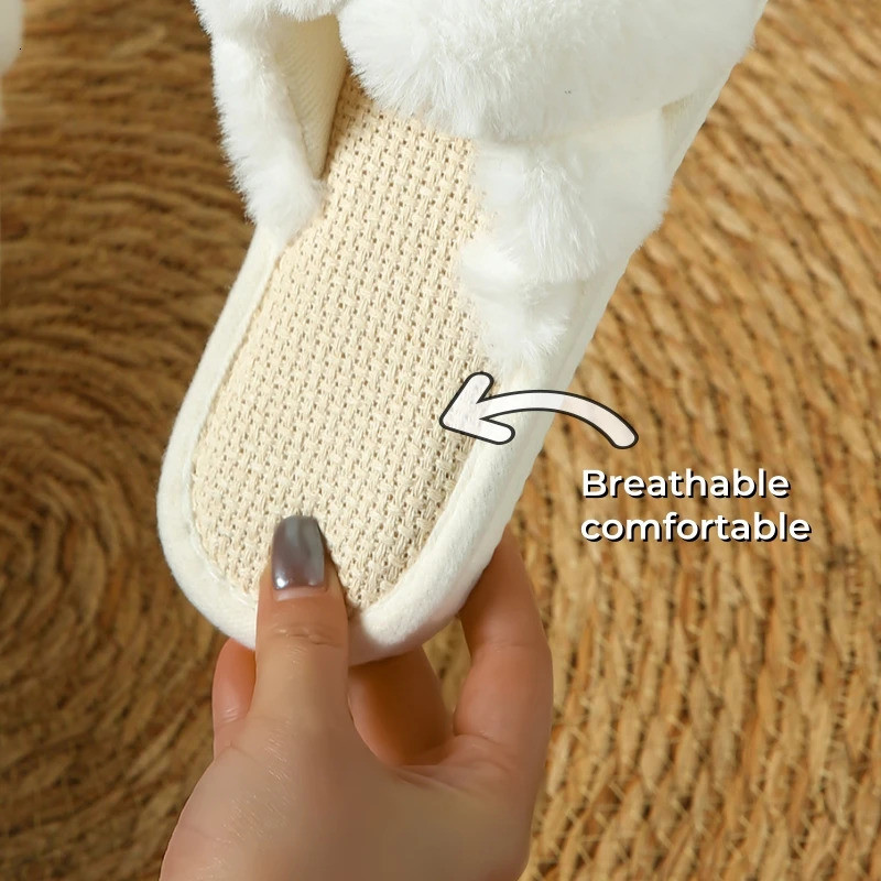 Four Seasons Women Cozy Plush House Slippers Cotton Linen Comfortable Indoor Shoes For Women Men NonSlip Fashion Sandals 251031