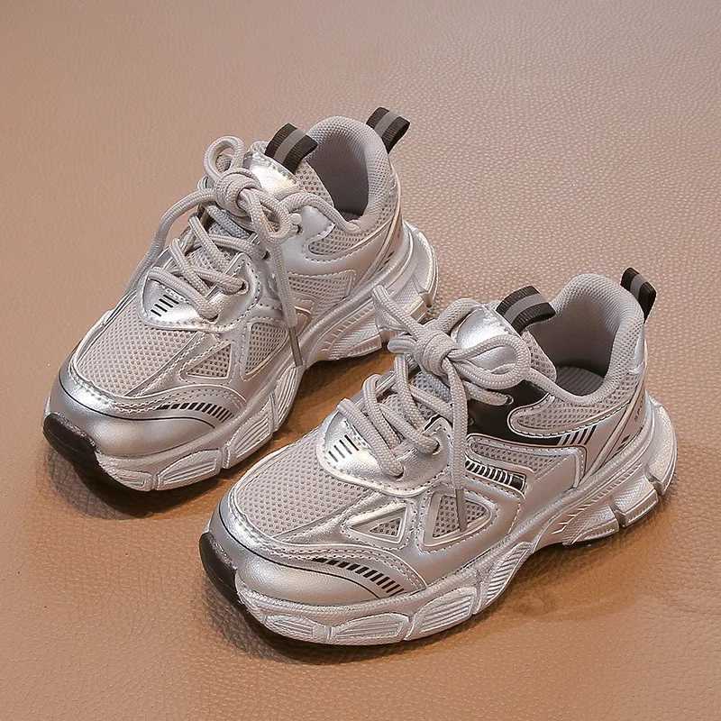 Childrens Silver Sneaker Spring Autumn New Fashion Kids Mesh Breathable Sport Shoes Young Girls Casual Running ShoesT251105