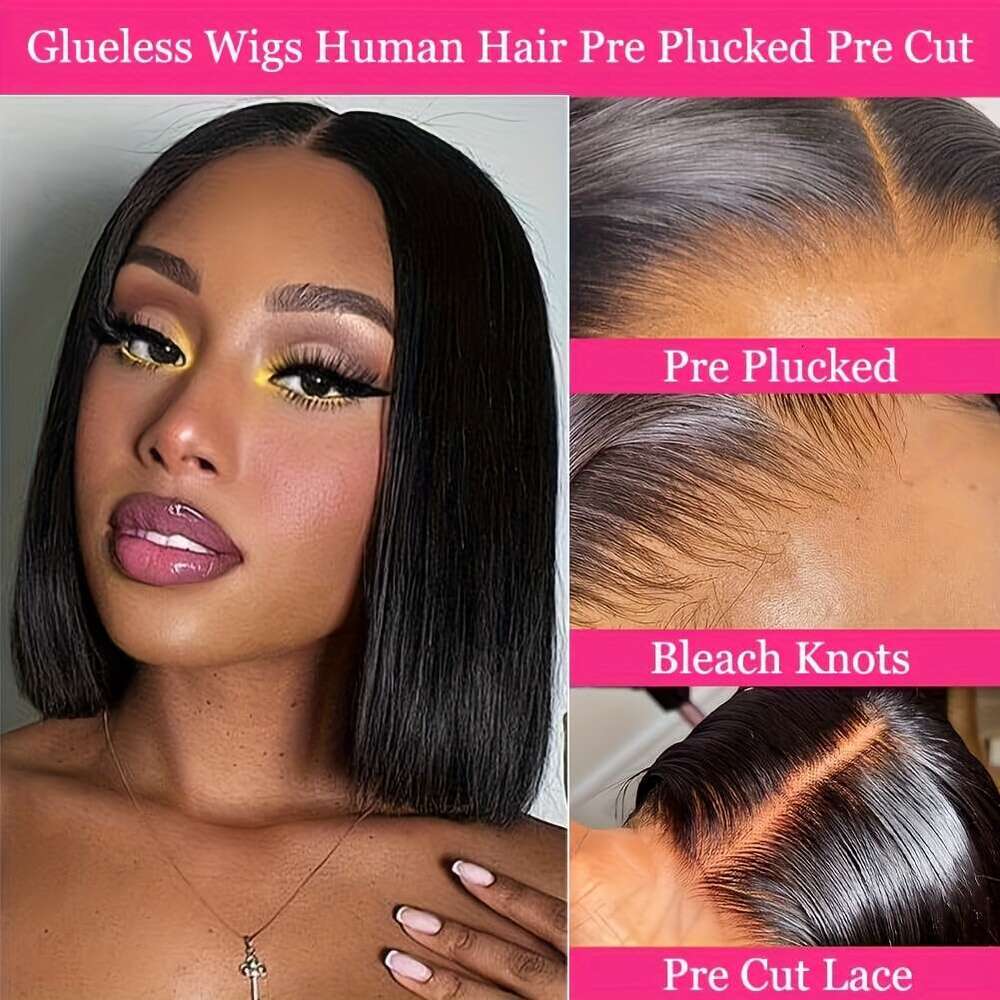 Bob For Women Density Straight Glueless Put On And Go Human Hair Wigs Preplucked Pre Cut Lace Air Wig