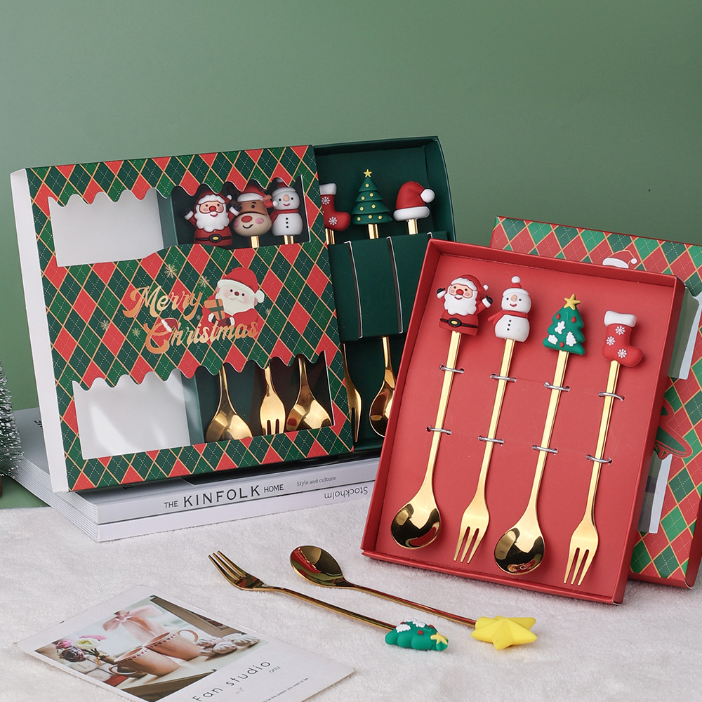 Christmas Cutlery Set - Cute Christmas Spoon and Fork Set, suitable for stirring coffee, desserts, and drinks, includes gift box.