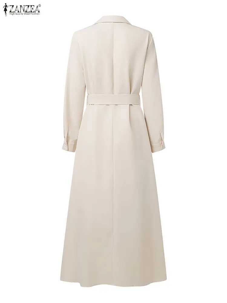 Women Autumn OL Work Dress ZANZEA 2025 Elegant Lapel Long Sleeve Office Dresses Solid Belted Robe Stylish A Line Party Vestidos J251105