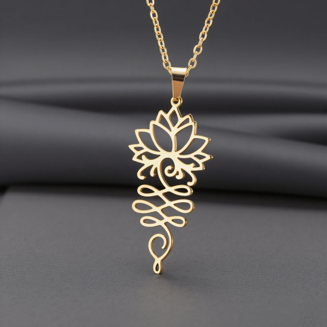 Unift Lotus Pendant Necklace Stainless Steel Neck Chain For Women Party Christmas Gift Friend Metal Jewelry Accessories 251104