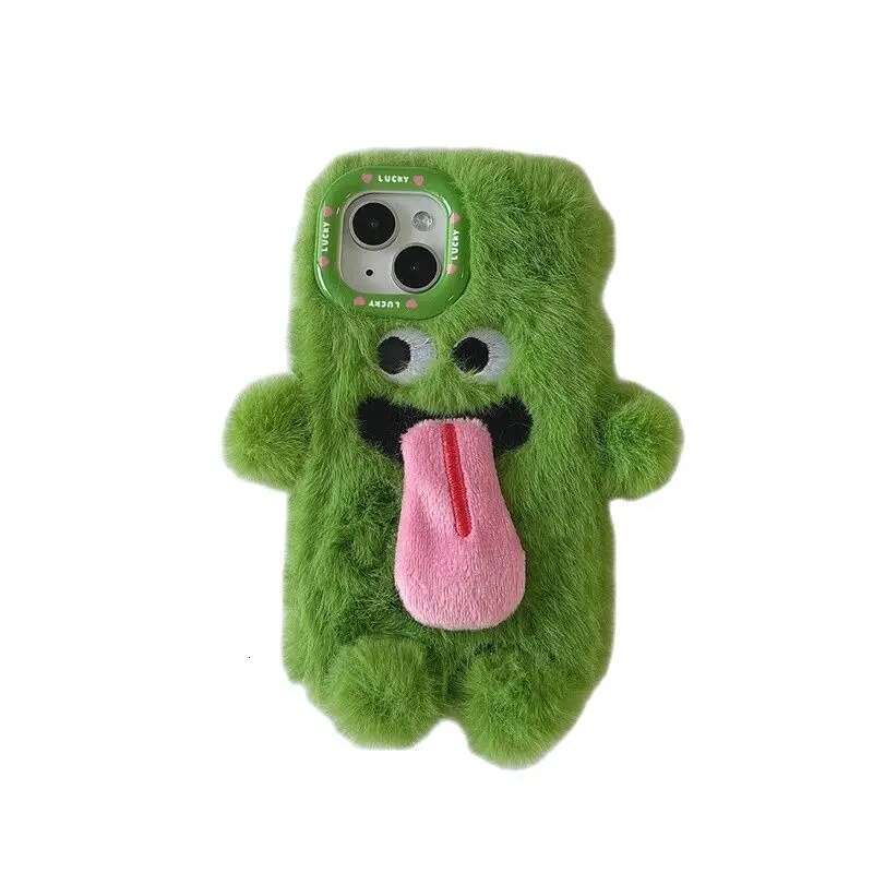 INS Couple Fur Monster Kiss Tongue Case For iPhone 16 15 14 13 12 11 Pro Max Korea Cute Cartoon Gift Anti-Drop Soft Back Cover