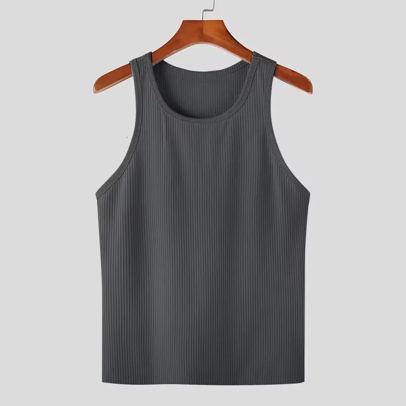 Mature Men Recreational Running Equipment Training Vest Solid Color Round Neck Sleeveless Vest Fashion Stripe Sports Fitnes 250402