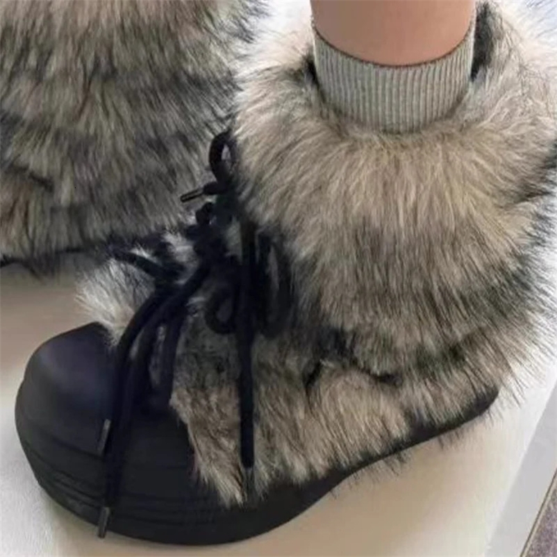 Bow Platform Women Snow Ankle Boots Fur Fashion Short Plush Flats Cotton Shoes Trend Warm Cozy Winter Botas Mujer 251104