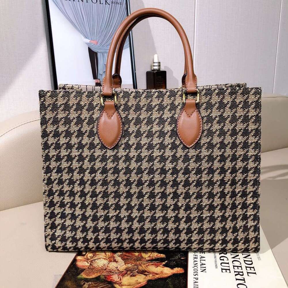 Houndstooth Handbag Business for Women Commuting European and American Retro Large Capacity Tote Trendy Autumn Winter Shopping Bag