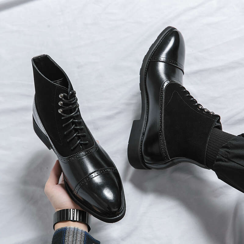 High cut business mid length leather boots, oversized personalized color polished men's shoes, autumn and winter fashionable formal attire pointe