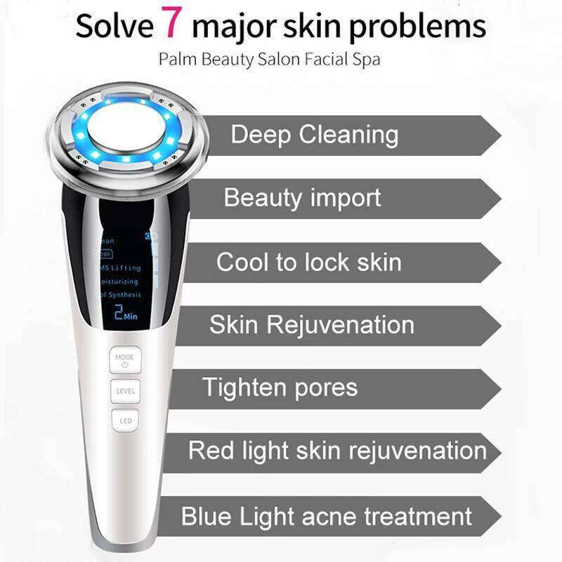 New 5 In 1 EMS Hot Cold Facial Massager LED Light Vibration Wrinkle Removal Skin Tightening Care Face Lifting Beauty Device