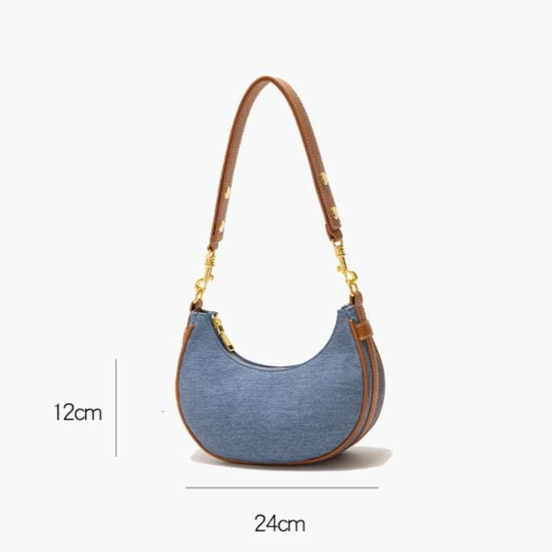 Fashion Ral Print Denim Half Moon Hobo Bag 2024 Summer Trend Design Shoulder Bags For Women Female Commuter Handbag Purse