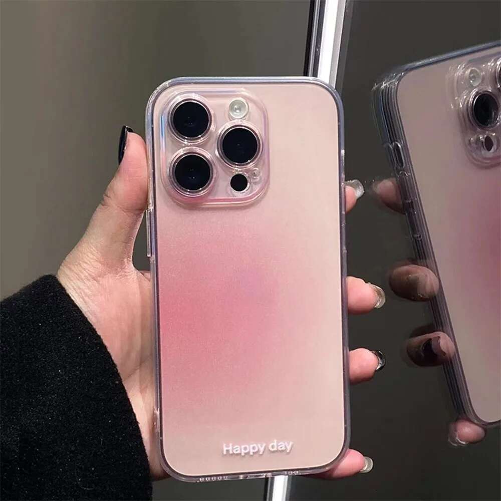 Transparent Pink Powder Silicone Phone Case For iPhone 13 12 11 14 15 Pro Max XR X 16 Plus Gradient Clear Soft TPU Cover