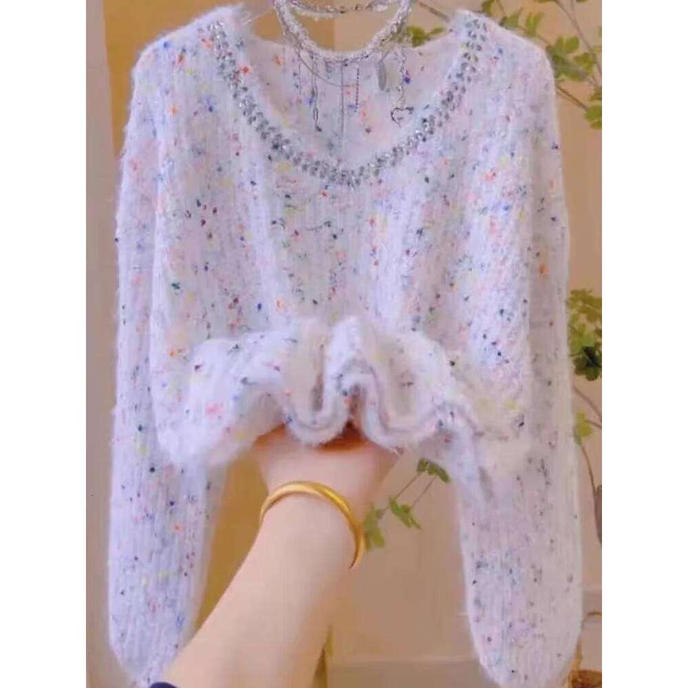 Korean Sle Soft Long Sve Women's Sweater Polka Dot Splicing Autumn Winter New Lazy Faion Personali Top Designer Sweater Bear Sweater