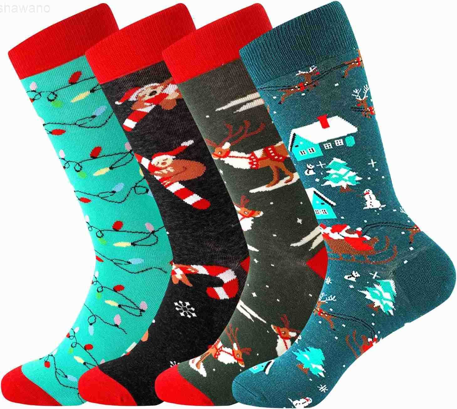 4 Pairs Christmas Socks for Men Christmas Gifts for Father Fun Novelty Cotton Crew Socks Stocking Stuffers for DadW251105