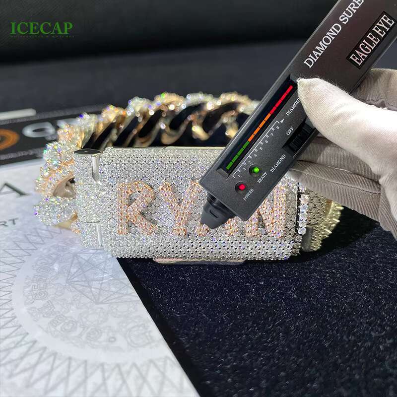Icecap 14k Plated 925 Sterling Silver Two Tone Cuban Bracelet Custom Letter Clasp VVS Moissanite Bracelet Pass the Diamond Test