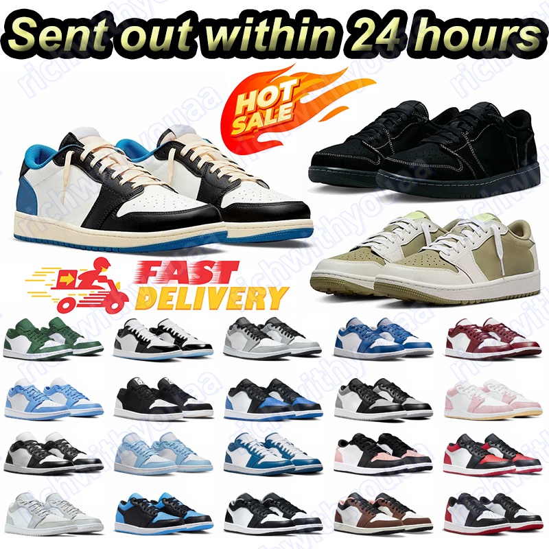 Fast shipping Basketball Low 1s Shoes Canary Olive Black Wolf Grey Green Yellow Triple White Red Fuchsia Brown Women Men Sneakers 36-45