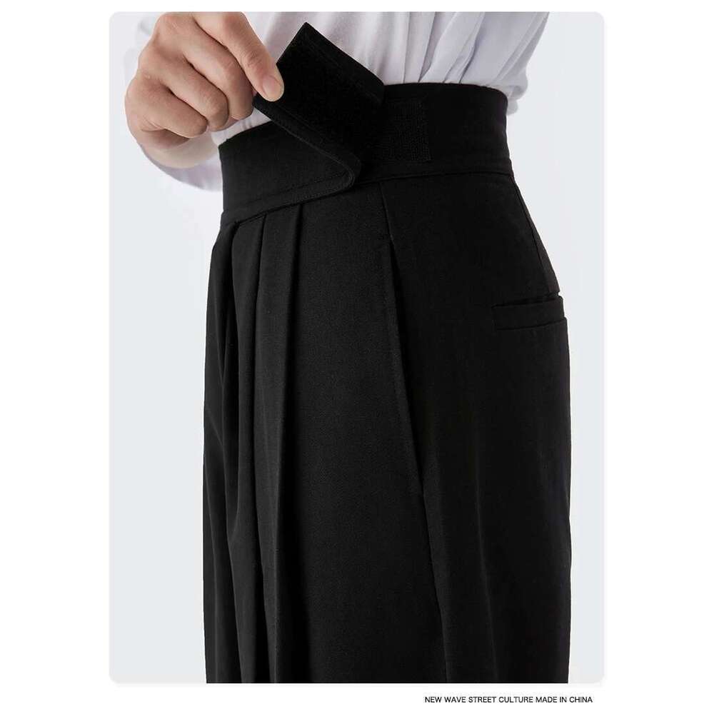 Men's Casual Fashion Straight Leg Suit Pants Men Black Dress Trousers Japanese Streetwear
