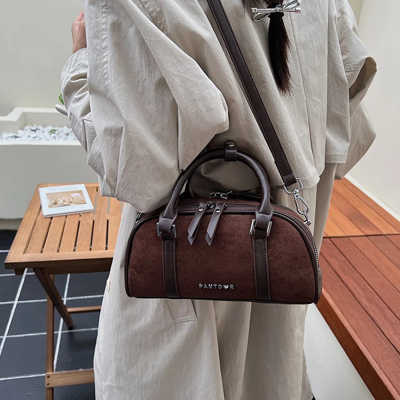 Original Suede Boston Bag for Women Lady Handbags Shoulder Crossbody Bags Handheld Bowling Bag 251105
