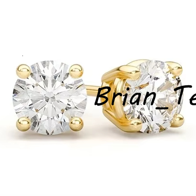 Hip Hop Iced Out Earring Real Gold 1.5CT 3CT Solitaire Diamond Stud Earrings 14k Solid Gold