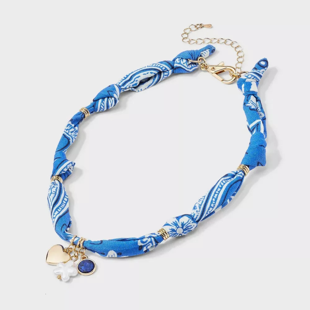 Colorful Rope Heart Pearl Flower Necklace Womens Sweet Fabric Charm Necklace Fashion Stainless Steel Pendant Necklace Accessory 251031