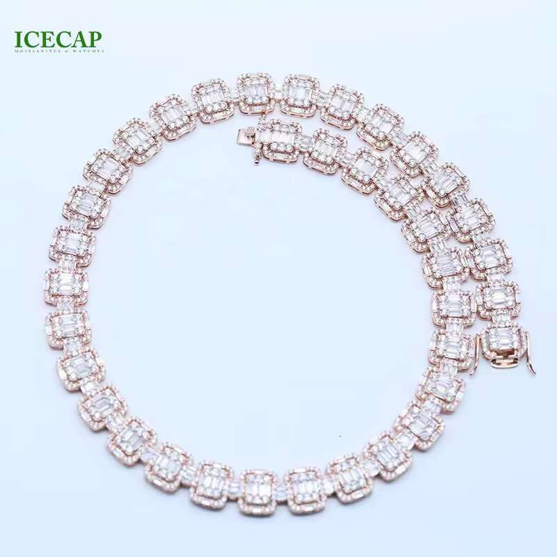 Icecap Fashion Jewelry Neecklaces 925 Sterling Silver Chain 8mm Emerald Cut Ice Out Moissanite Tennis Chain for Men and Women