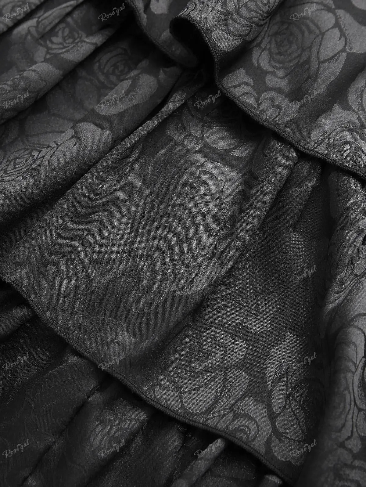 Rose Gothic Womens Ski Black Punk Flower Decal Mesh Lace Covered Jacquard Layered Ruffle Asymmetric Skiing Clothing 250324