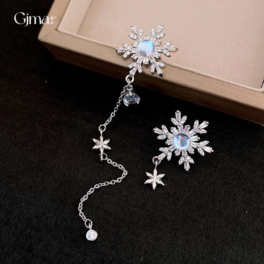 Sparking Zircon Snowflake Asymmetrical Tassel Earrings For Women Exquisite Rhinestone Earrings Office Party Jewelry Gift 251131