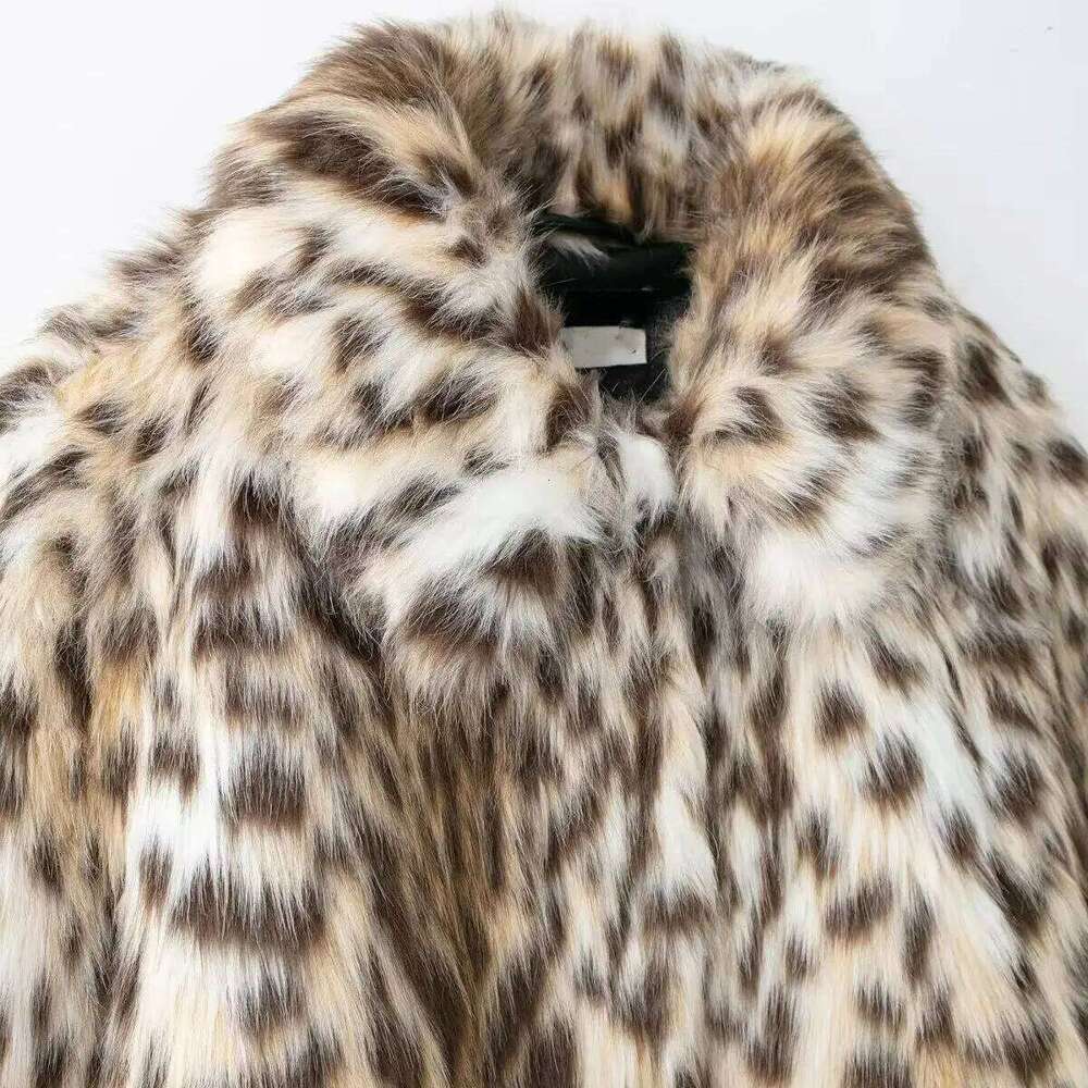 New Winter Shaggy Dot Leopard Faux Fur Coat CHIC Women Lapel Collar Covered Buttons Full Sleeve Loose Short Outerwear