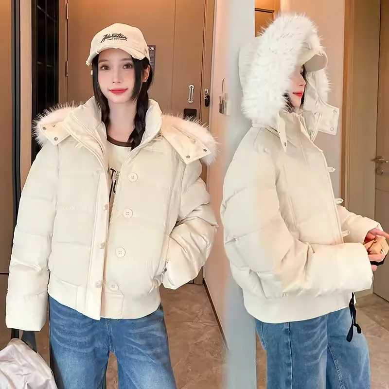 Womens Winter Thick Puffer Cotton Coat Warm Outwear with Faux Fur Removable Hood Short Quilted Jacket Puffy Bubble CoatT251105