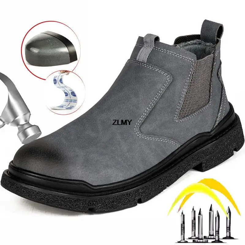 Waterproof Mens Shoe Steel Toe Work Security Boots Men Anti-spark Safety Shoes Male Slip On Puncture Proof Chelsea Boot 251104
