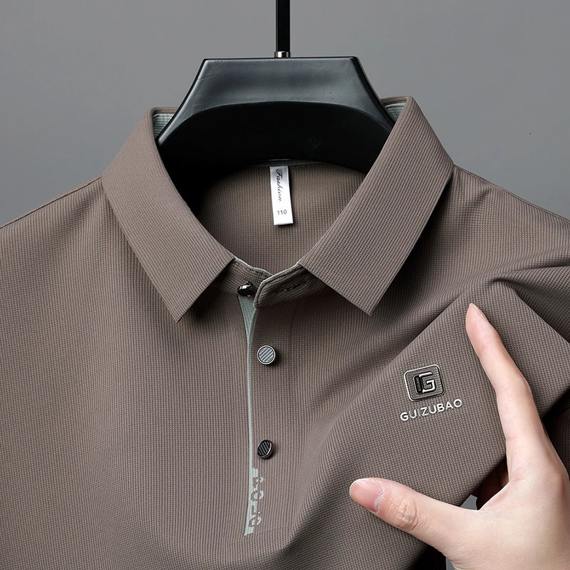 Mens top ice silk polo shirt summer letter printing trend short sleeved cool mens T-shirt without ironing 250401