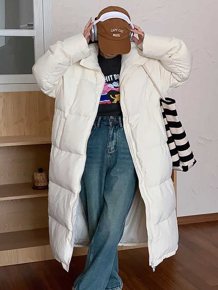 Vielleicht 2023 New Solid Color Stand Collar Womens Puffer Jacket Casual Long Parkas Autumn Winter Loose Coat Clothes OutwearT251105