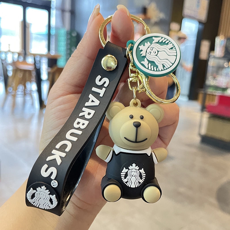 Hot Free shipping designer New PVC Bear Keychain Milk Tea Cup Ice Cream Exquisite Backpack Pendant Cute Cartoon Key Pendant