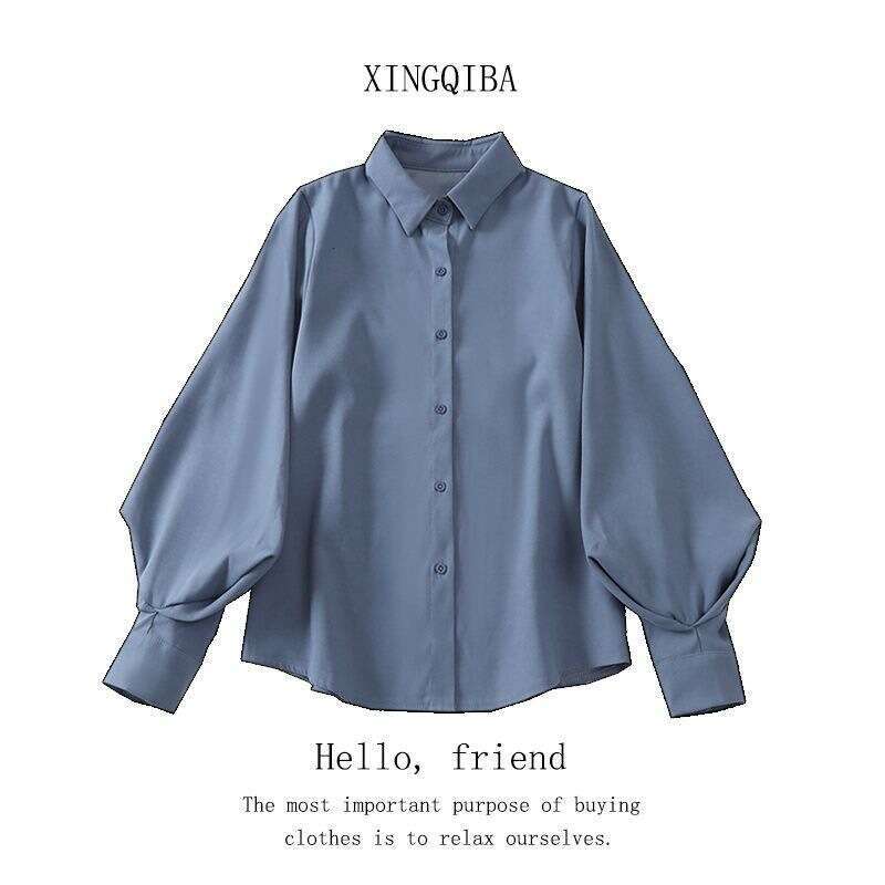Women's Shirt With Unique Design, Spring New Korean Style, Loose Fit, Slimming Lantern Sleeve, Layered Elegant Top B5