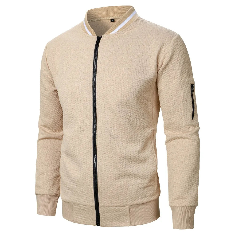 mens zipper vertical collar sports shirt casual jacquard cardigan wool sweater baseball clothing 250324