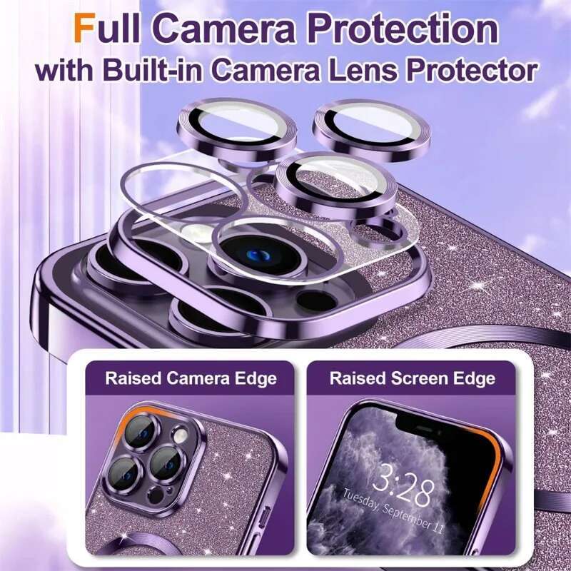 Electroplate With Lens Protector Case iPhone 15 14 13 12 11 16 Pro Max Plus For Magsafe Wireless Charge Bumper Glitter Cover