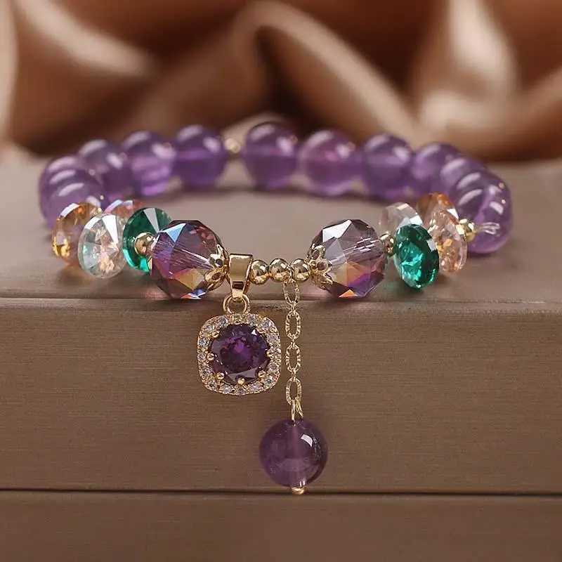 Junzi Purple Crystal Strand Coppers Light Luxury Vintage For Women Female Accessory Festival Party Daily C251105