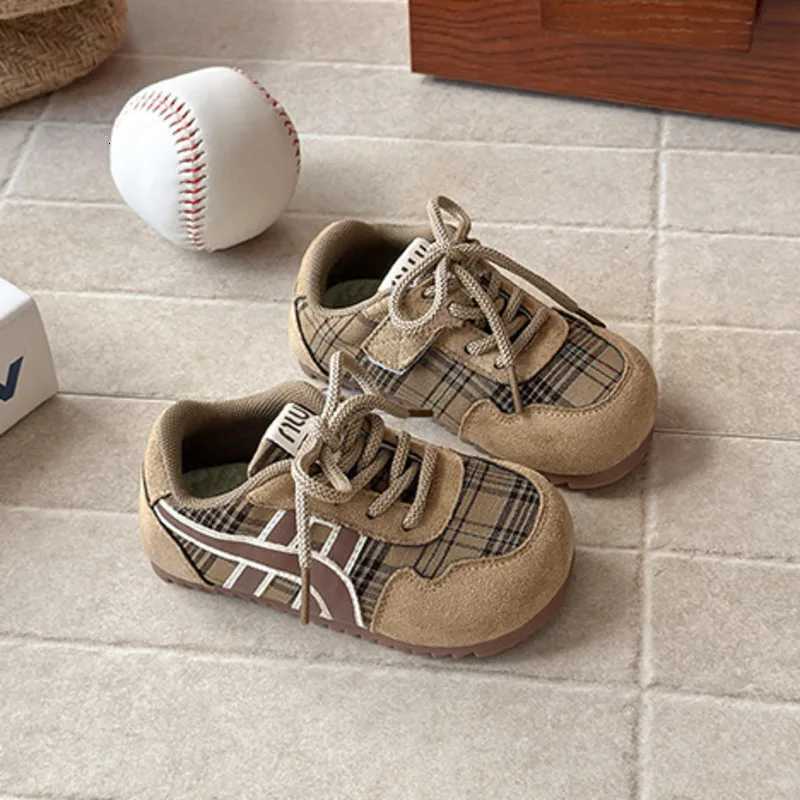 Fashion Plaid Boys Girls Casual Shoes PU Hook Loop Children Sneakers Spring Autumn Soft Non Slip Toddler Kids Sport ShoesT251105