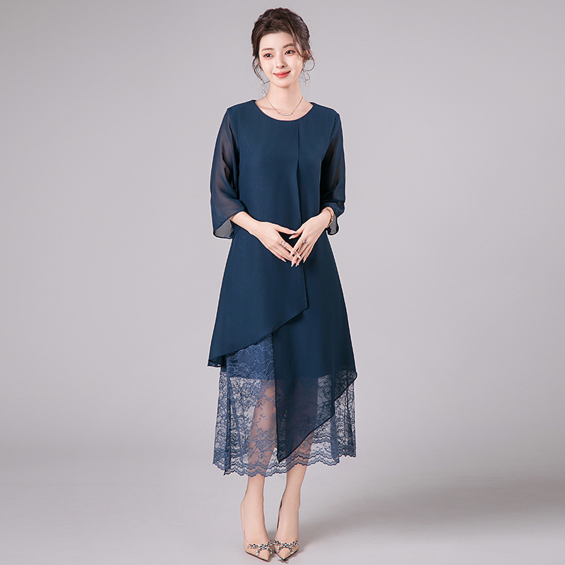 Plus Size Chiffon Dress 2025 Autumn New Slimming Belly Covering Fashionable Age-Reducing Party Trendy Dress 241010