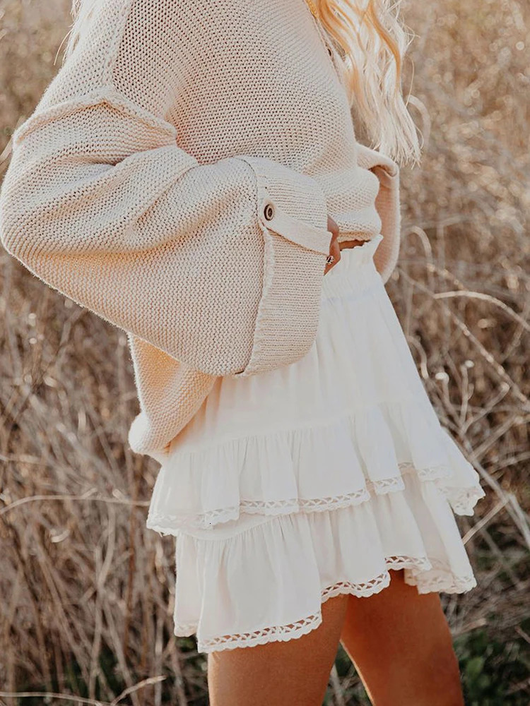 Womens casual Bohemian ruffled tight Skorts high waisted mini skiing golf tennis crochet shorts 250401