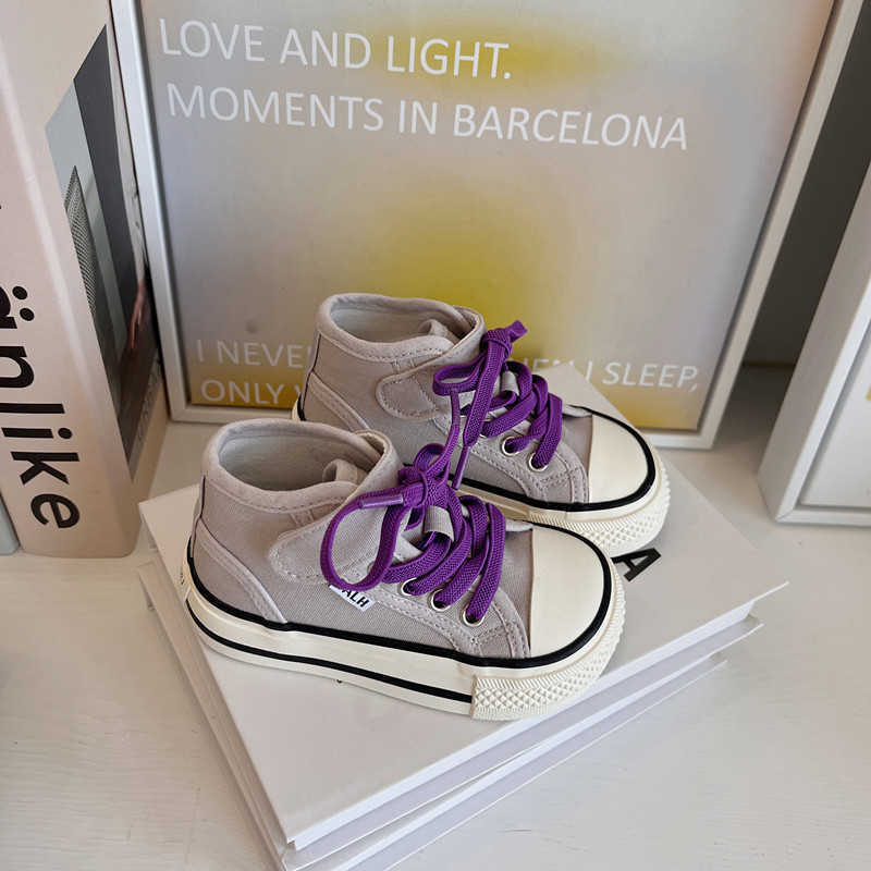 2023 Autumn New Childrens High-Top Canvas Shoes Korean Style Boys and Girls Mango Toe Casual Sneakers Baby Cloth Shoes Soft W251105