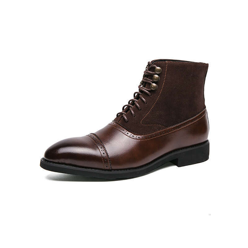 High cut business mid length leather boots, oversized personalized color polished men's shoes, autumn and winter fashionable formal attire pointe