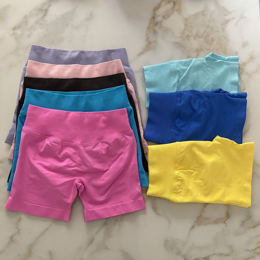 Sport Shorts Low Ribbed Waist Band Yoga Shorts Seamless Scrunch Bum Workout Gym Shorts Booty High Stretch Running High waist Biker Shorts